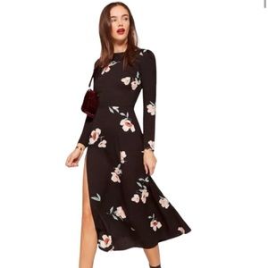 REFORMATION VANESSA BLACK FLORAL LONG SLEEVE DRESS SIZE 6